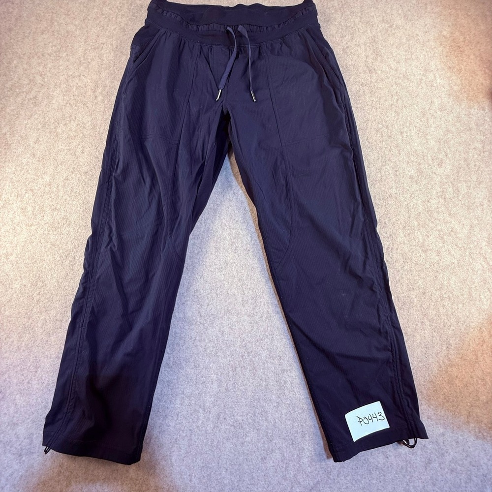 Lululemon Dance Studio Crop Pants Navy Blue Pinstripe Joggers Bungee Hem 28W 23L
